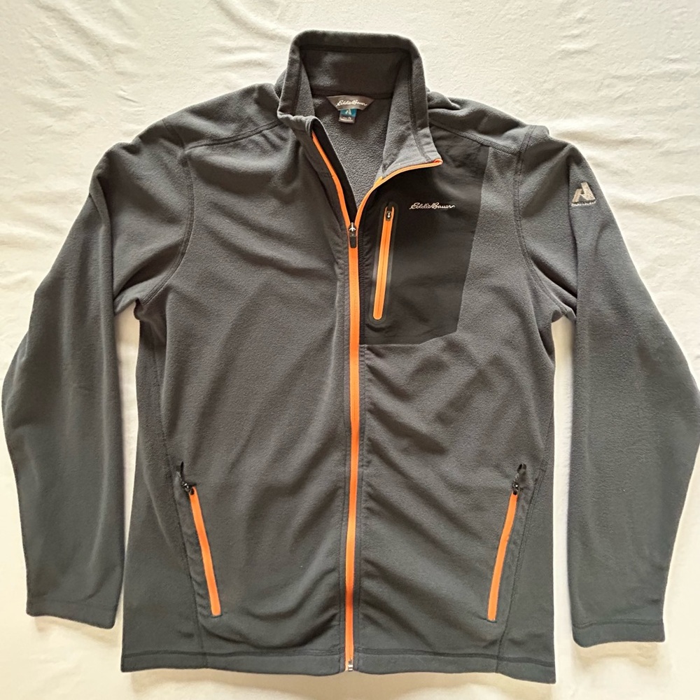 Eddie Bauer Men's Charcoal Jacket with Bright Orange Zippers